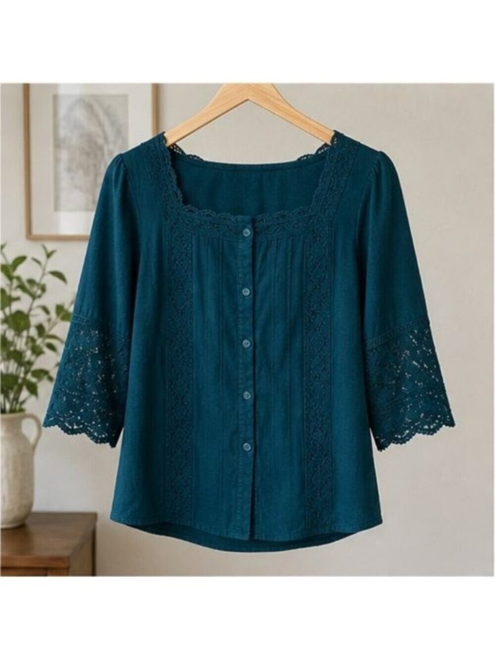 Teal Ruffle Blouse
